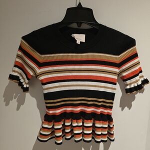 Cinq à Sept Multicolor Striped Ribbed Top